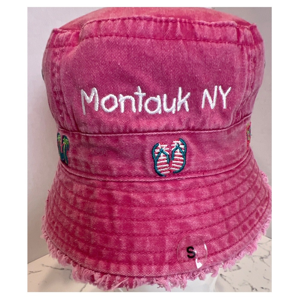 Royal Resortwear Montauk NY Pink Acid Wash Denim Bucket Hat Flip Flops "S" NWOT